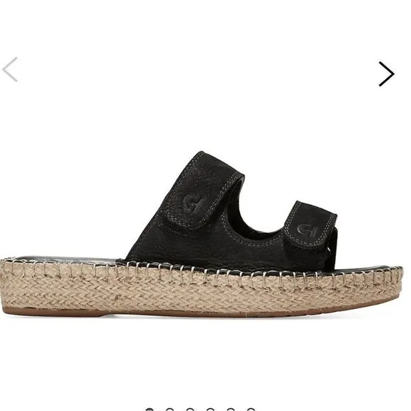 Cole Haan Cloudfeel Espadrille Double Strap Leather Slides with Jute, 5, NWOB