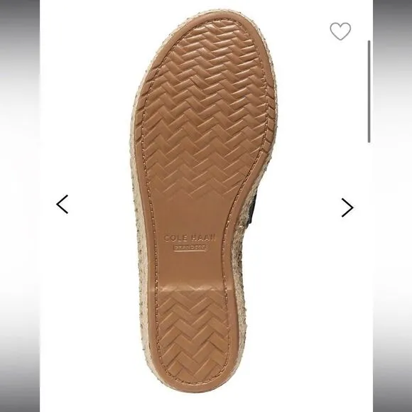 Cole Haan Cloudfeel Espadrille Double Strap Leather Slides with Jute, 5, NWOB