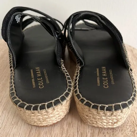 Cole Haan Cloudfeel Espadrille Double Strap Leather Slides with Jute, 5, NWOB