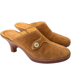 Cole Haan Devon Mules Womens Shoe Size 7 Cognac Amber Suede Heels Clogs Sildes