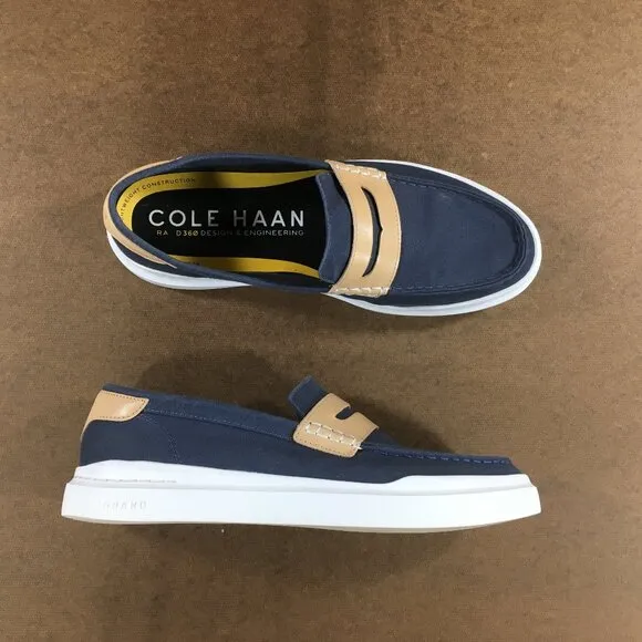Cole Haan GrandPro Rally Penny Loafers Mens Size 11M Blue Canvas C34727