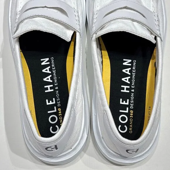 Cole Haan GrandPro Rally Women's White Canvas Penny Loafers Comfort Size 8.5B