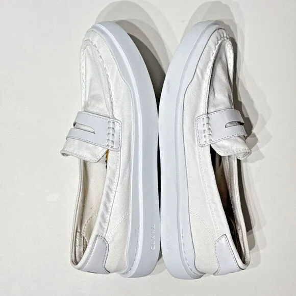 Cole Haan GrandPro Rally Women's White Canvas Penny Loafers Comfort Size 8.5B