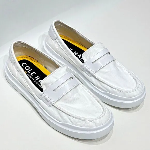 Cole Haan GrandPro Rally Women's White Canvas Penny Loafers Comfort Size 8.5B