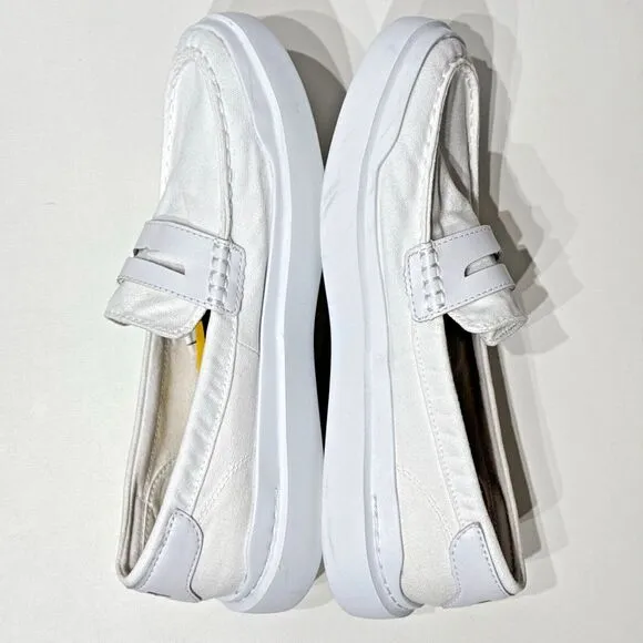 Cole Haan GrandPro Rally Women's White Canvas Penny Loafers Comfort Size 8.5B