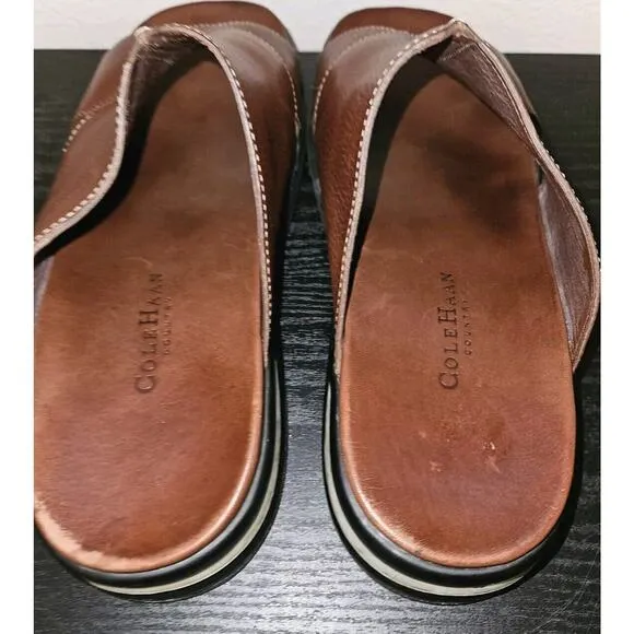 COLE HAAN Leather Sandals Slides Men's 13 with NikeAir Soles Brown