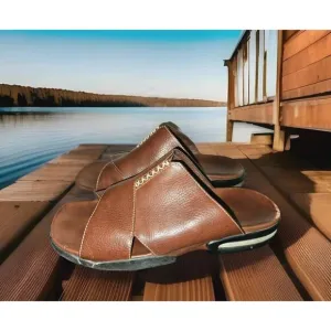 COLE HAAN Leather Sandals Slides Men's 13 with NikeAir Soles Brown