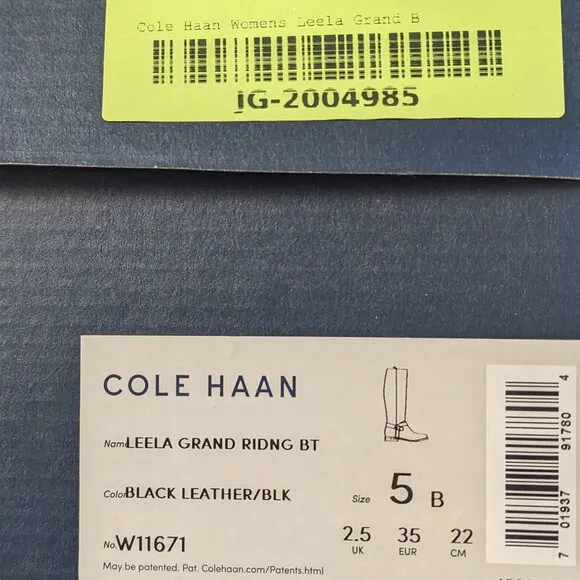 Cole Haan Leela Grand Riding Boots, Black Leather, Women's 5 M