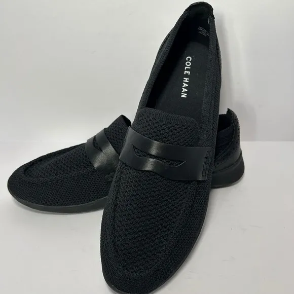 Cole Haan loafers women's 9.5 black mesh leather cushioned stretch lightweight