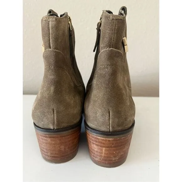 Cole Haan Maci Olive Green Suede Leather Side Zip Heel Ankle Pointy Boots 8.5B