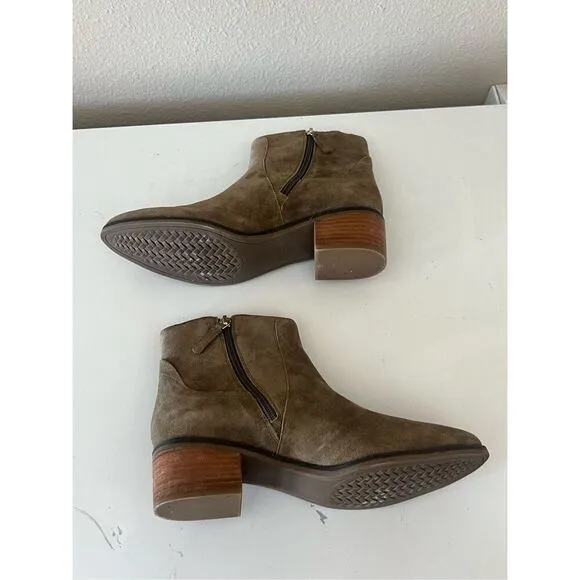 Cole Haan Maci Olive Green Suede Leather Side Zip Heel Ankle Pointy Boots 8.5B