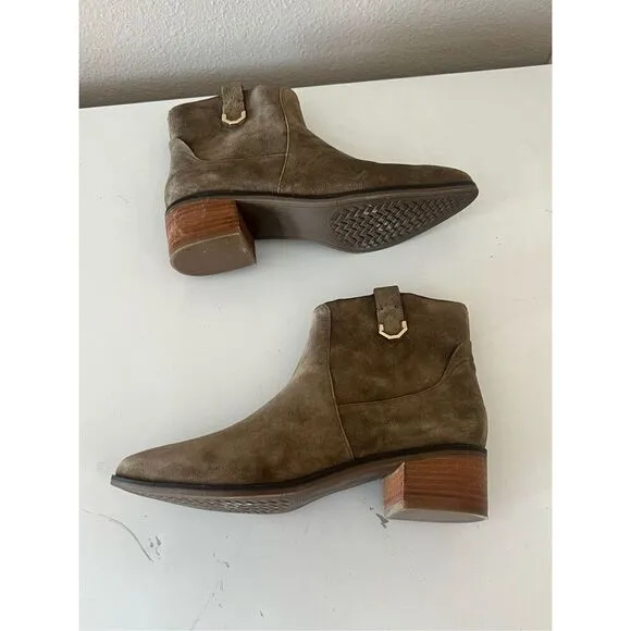 Cole Haan Maci Olive Green Suede Leather Side Zip Heel Ankle Pointy Boots 8.5B