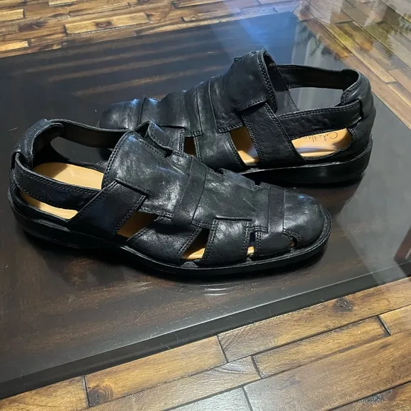 Cole Haan Mens Black Leather Fisherman Sandals Size 9.5