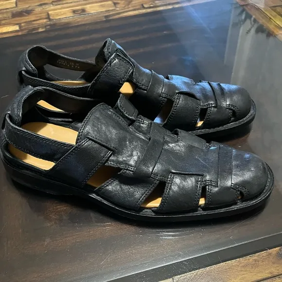 Cole Haan Mens Black Leather Fisherman Sandals Size 9.5