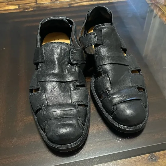 Cole Haan Mens Black Leather Fisherman Sandals Size 9.5