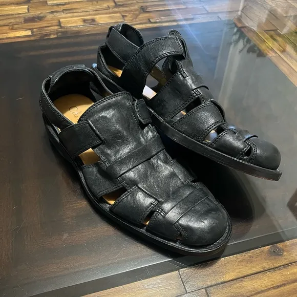 Cole Haan Mens Black Leather Fisherman Sandals Size 9.5
