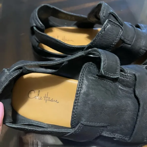Cole Haan Mens Black Leather Fisherman Sandals Size 9.5
