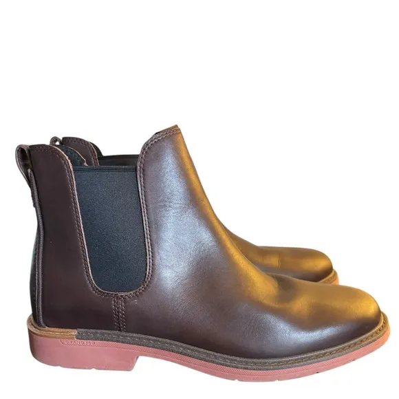 COLE HAAN Men's Go-To Chelsea Pull On Boots Leather Dark Brown Size 10.5