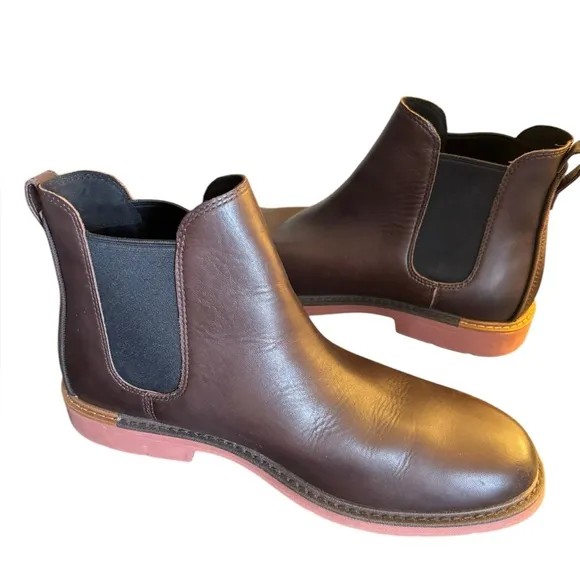 COLE HAAN Men's Go-To Chelsea Pull On Boots Leather Dark Brown Size 10.5
