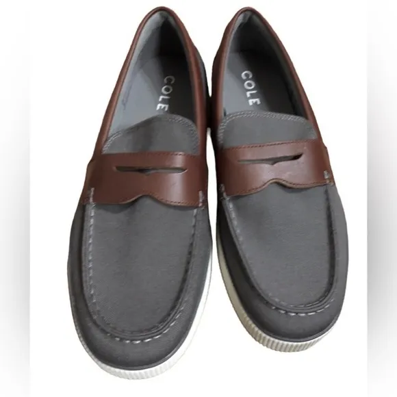 Cole haan men’s grey &amp;‎ brown nantucket penny loafers new size 10.5 brand new