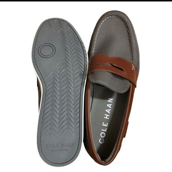 Cole haan men’s grey &amp;‎ brown nantucket penny loafers new size 10.5 brand new
