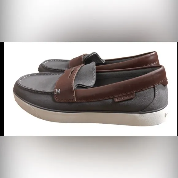 Cole haan men’s grey &amp;‎ brown nantucket penny loafers new size 10.5 brand new