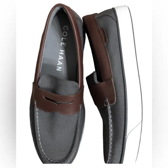 Cole haan men’s grey &amp;‎ brown nantucket penny loafers new size 10.5 brand new