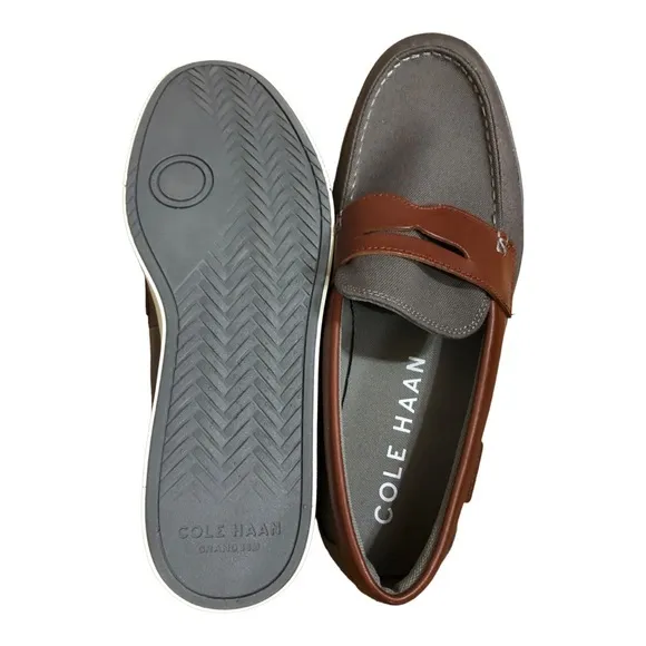 Cole haan men’s grey &amp;‎ brown nantucket penny loafers new size 10.5 brand new