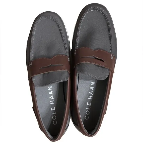 Cole haan men’s grey &amp;‎ brown nantucket penny loafers new size 10.5 brand new