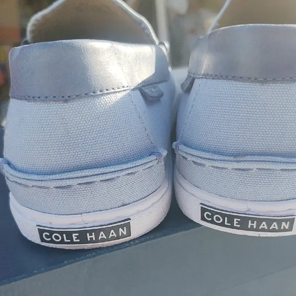 Cole Haan Nantucket Chambray Blue Canvas/ White Suede Loafers Penny Loafer Style