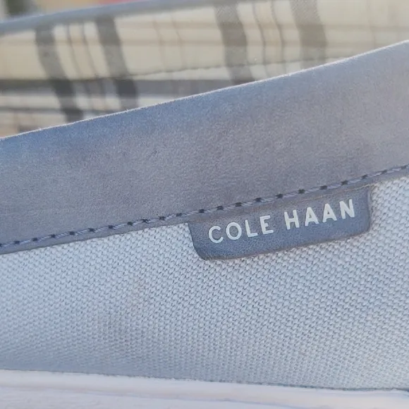 Cole Haan Nantucket Chambray Blue Canvas/ White Suede Loafers Penny Loafer Style