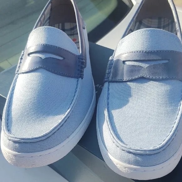 Cole Haan Nantucket Chambray Blue Canvas/ White Suede Loafers Penny Loafer Style
