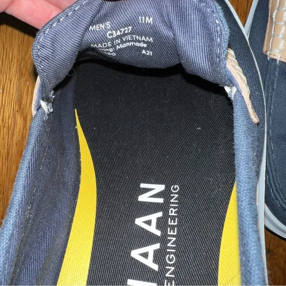 Cole Haan Navy Canvas Penny Loafers with Tan leather NWOT