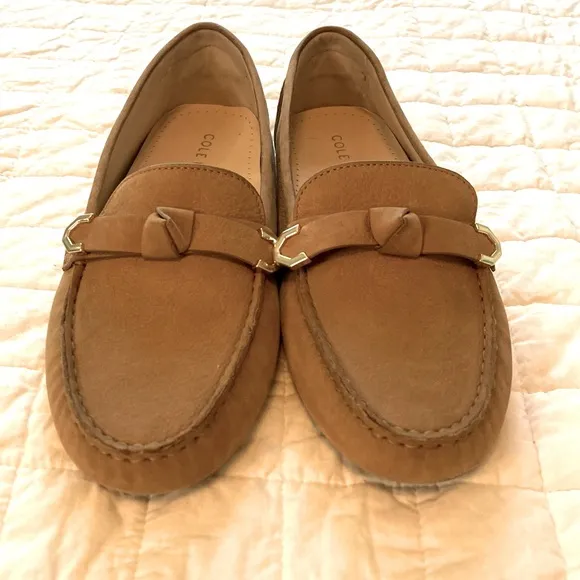 Cole Haan Neutral Women's Evelyn Bow Drivers Loafers Lightweight Birch Beige S8