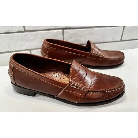 Cole Haan Pinch Penny Loafers Mens Size 11.5 M Cognac Tan Moc Toe Shoe Handsewn