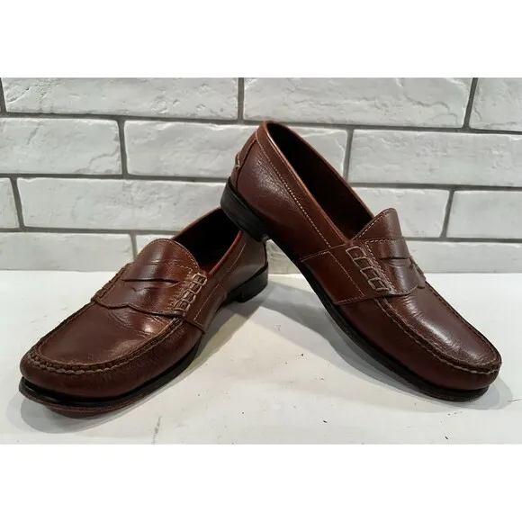 Cole Haan Pinch Penny Loafers Mens Size 11.5 M Cognac Tan Moc Toe Shoe Handsewn