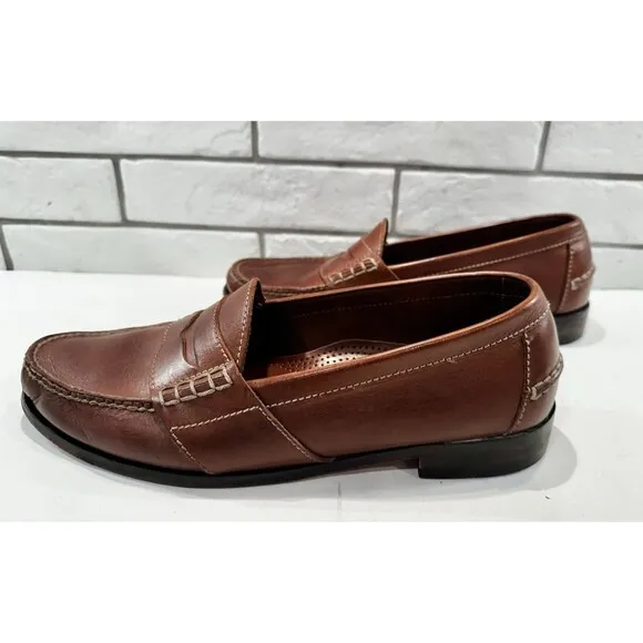 Cole Haan Pinch Penny Loafers Mens Size 11.5 M Cognac Tan Moc Toe Shoe Handsewn