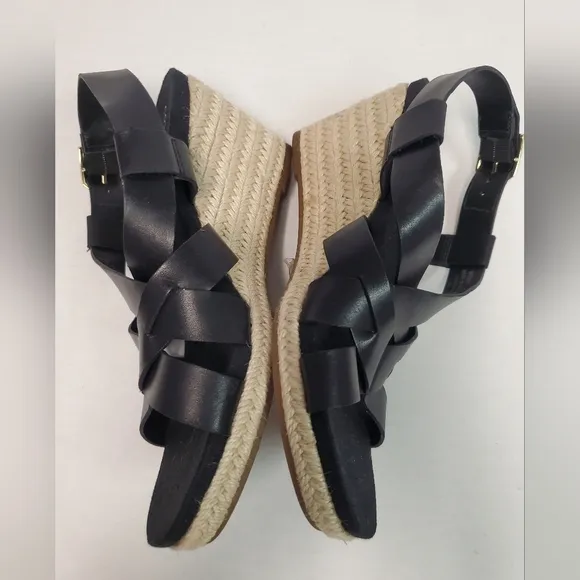 COLE HAAN - WOMENS CRYSTAL WEDGE SANDALS size 6B Colors: Black Glazed Leather