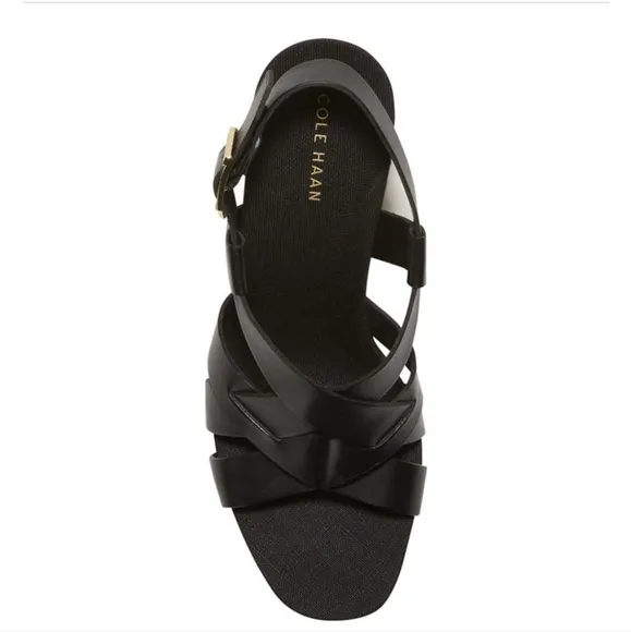 COLE HAAN - WOMENS CRYSTAL WEDGE SANDALS size 6B Colors: Black Glazed Leather