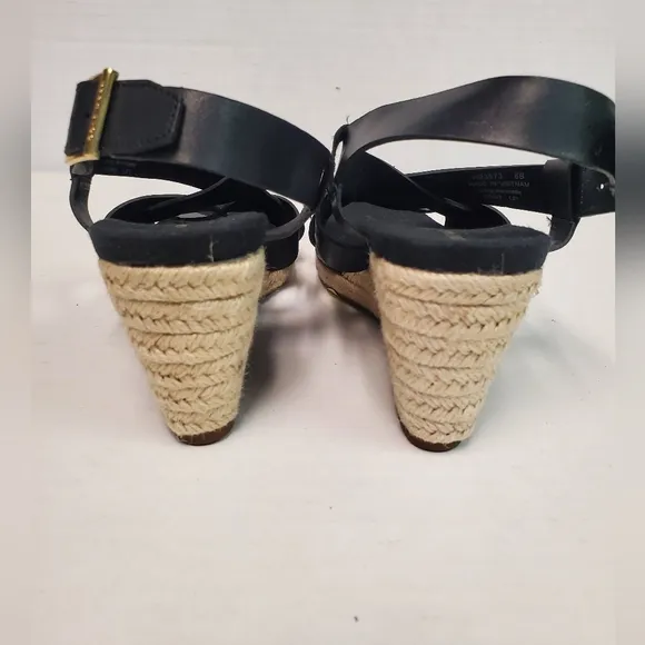 COLE HAAN - WOMENS CRYSTAL WEDGE SANDALS size 6B Colors: Black Glazed Leather