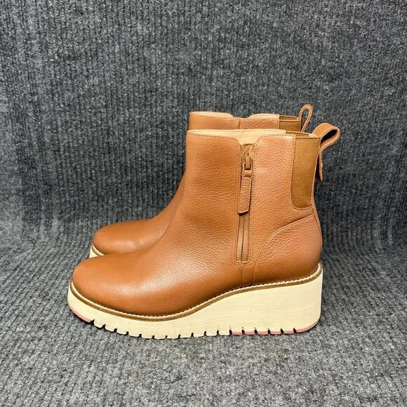 Cole Haan Zerogrand City Wedge Side Zip Ankle Boots Brown Leather Women’s 8 B