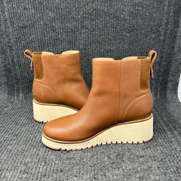 Cole Haan Zerogrand City Wedge Side Zip Ankle Boots Brown Leather Women’s 8 B
