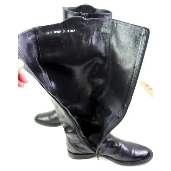 Cole Haan BLACK GENUINE LEATHER LOW HEEL ROUND TOE SIDE ZIP BELTED BOOTS Sz 7B