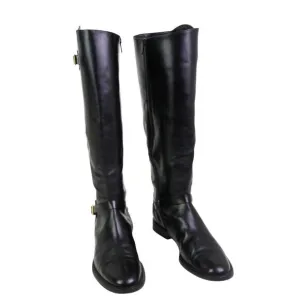 Cole Haan BLACK GENUINE LEATHER LOW HEEL ROUND TOE SIDE ZIP BELTED BOOTS Sz 7B