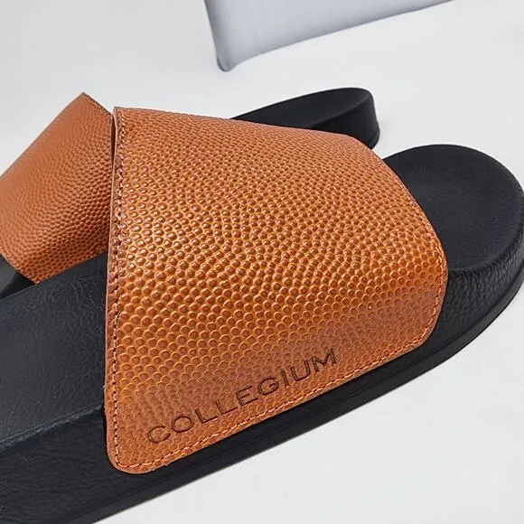 Collegium Slide Sandals Men 12-12.5 Pillar Horween Leather Pebble Grain Orange