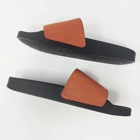 Collegium Slide Sandals Men 12-12.5 Pillar Horween Leather Pebble Grain Orange