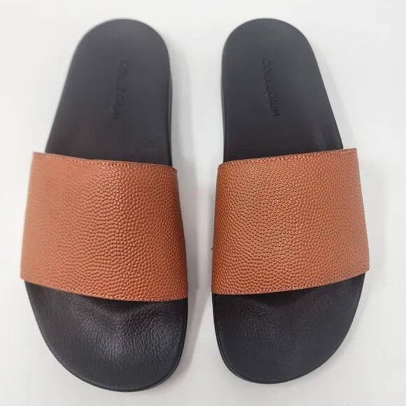 Collegium Slide Sandals Men 12-12.5 Pillar Horween Leather Pebble Grain Orange
