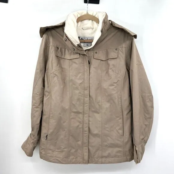 Columbia Titanium Women's Light Tan Insulated Waterproof Hoodie Jacket Size Medi
