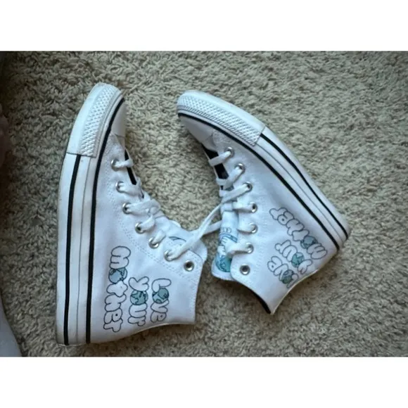 Converse All Star High Top‎ Sneakers &quot;Love Your Mother&quot; Graphic White Woman's 7