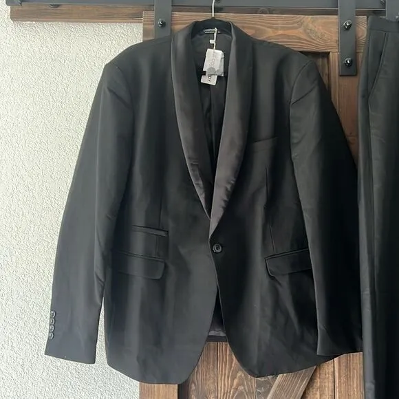 Coofandy Men Suit 2 Piece with Black Lapel Slim for Wedding Groom Tuxedo Set